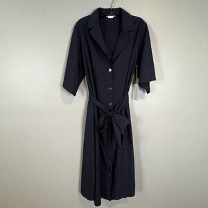 M.Martin Hawaiian Shirtdress Navy Blue Collared Button Up Dress Size XS/S NWT